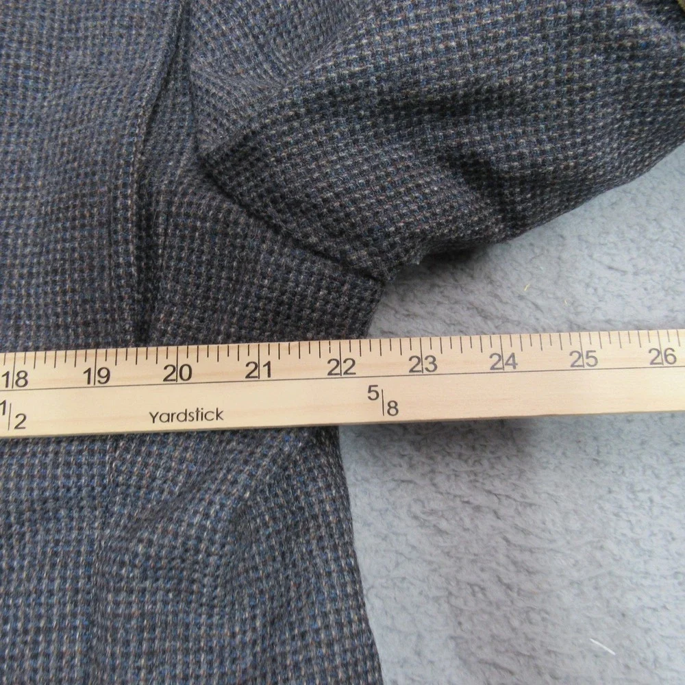 Pendleton Mens 44 Wool Blazer Grey Blue Micro Check Suede Elbow Patch Made in US